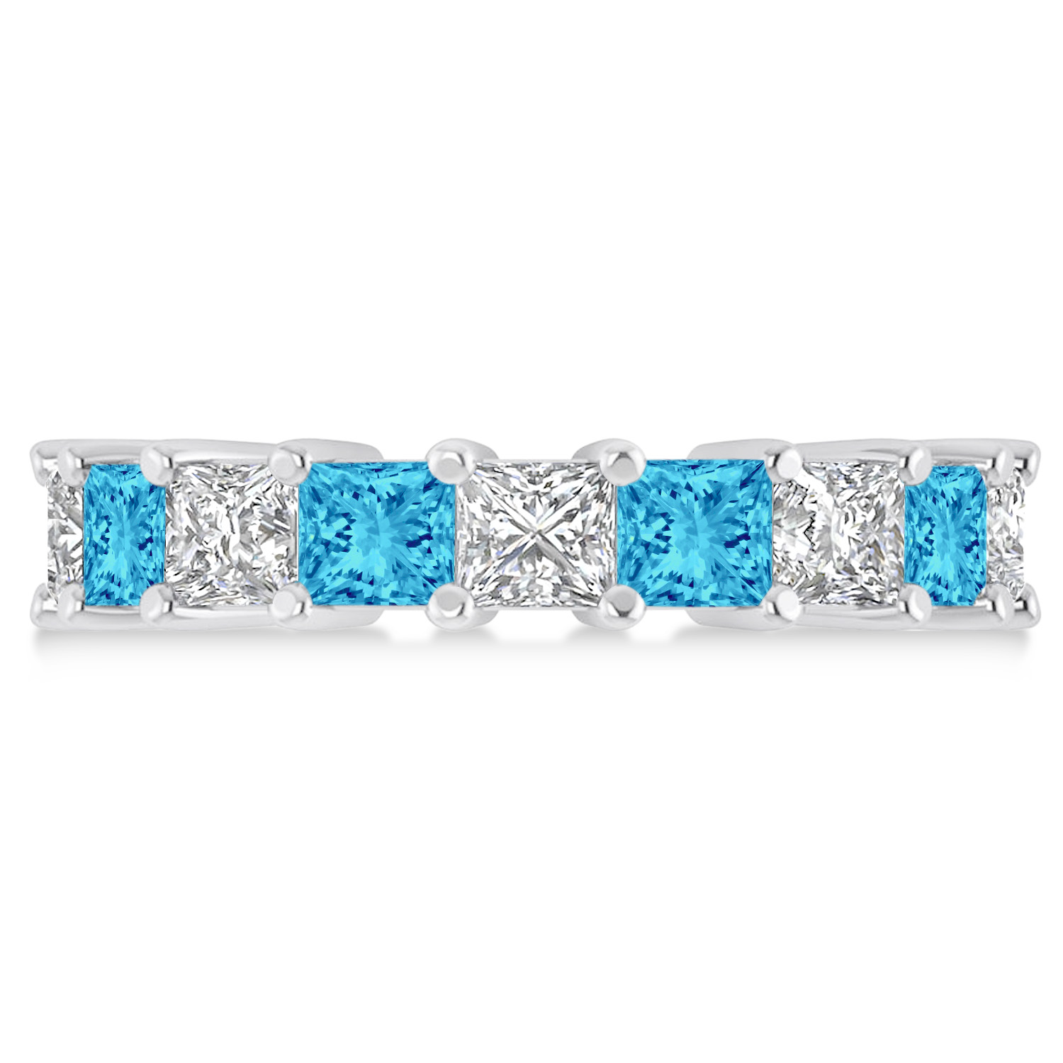 Princess Diamond & Blue Topaz Wedding Band 14k White Gold (5.94ct)