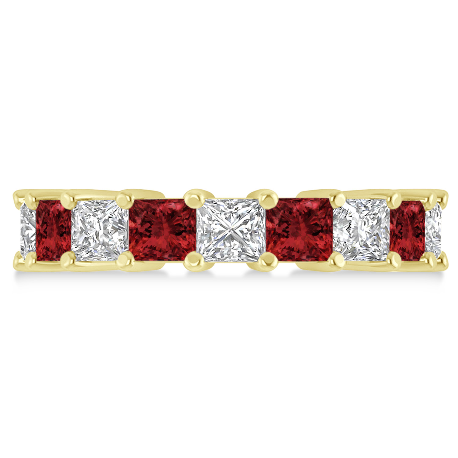 Princess Diamond & Garnet Wedding Band 14k Yellow Gold (5.94ct)