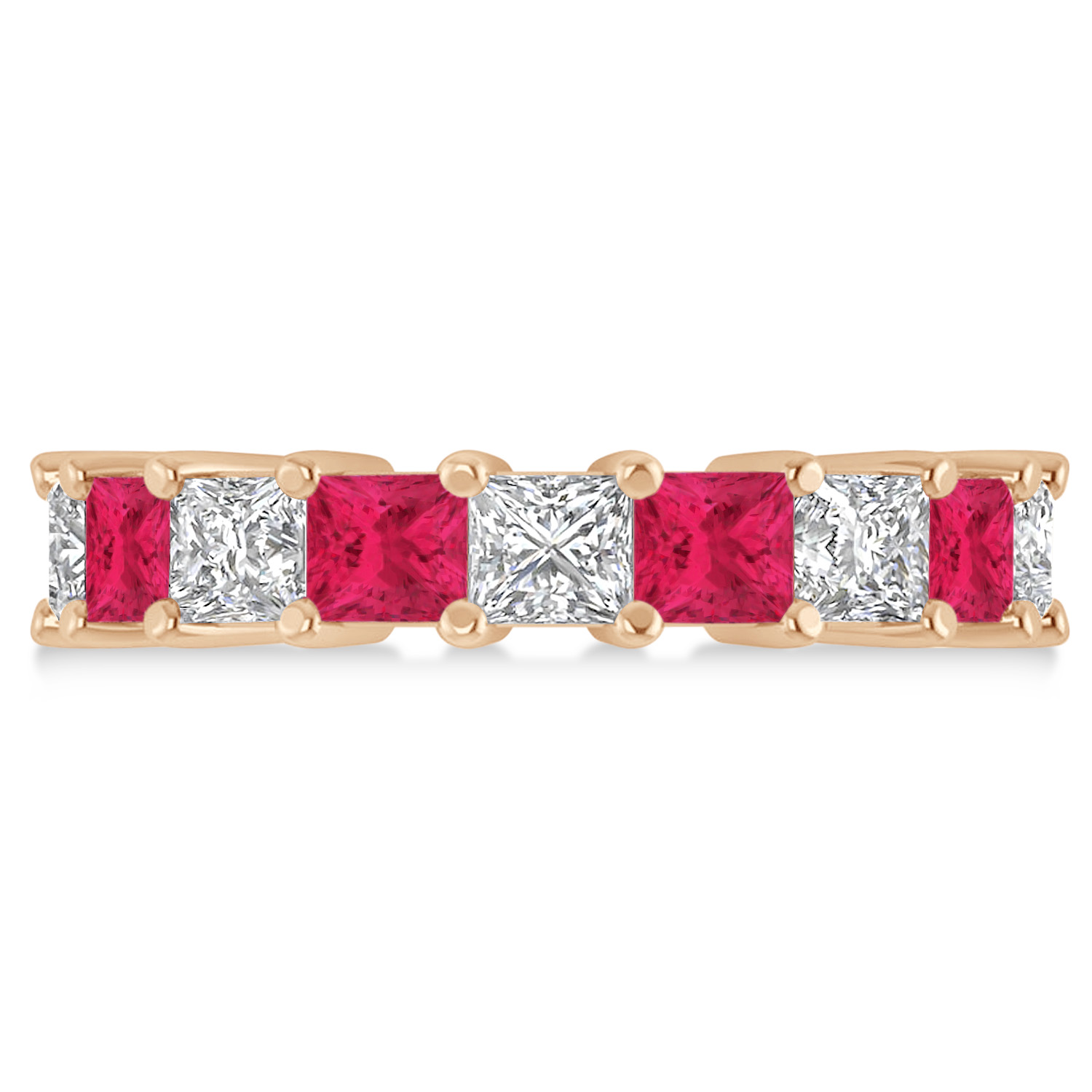 Princess Diamond & Ruby Wedding Band 14k Rose Gold (5.94ct)