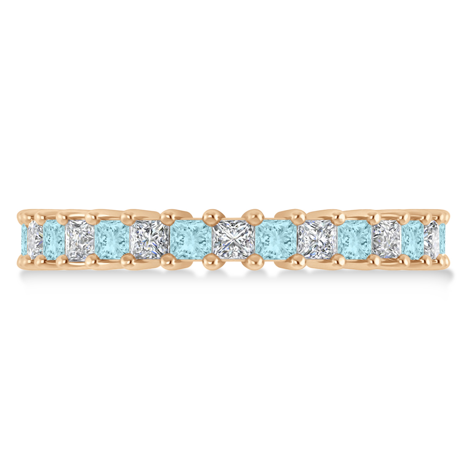 Princess Diamond & Aquamarine Wedding Band 14k Rose Gold (2.32ct)