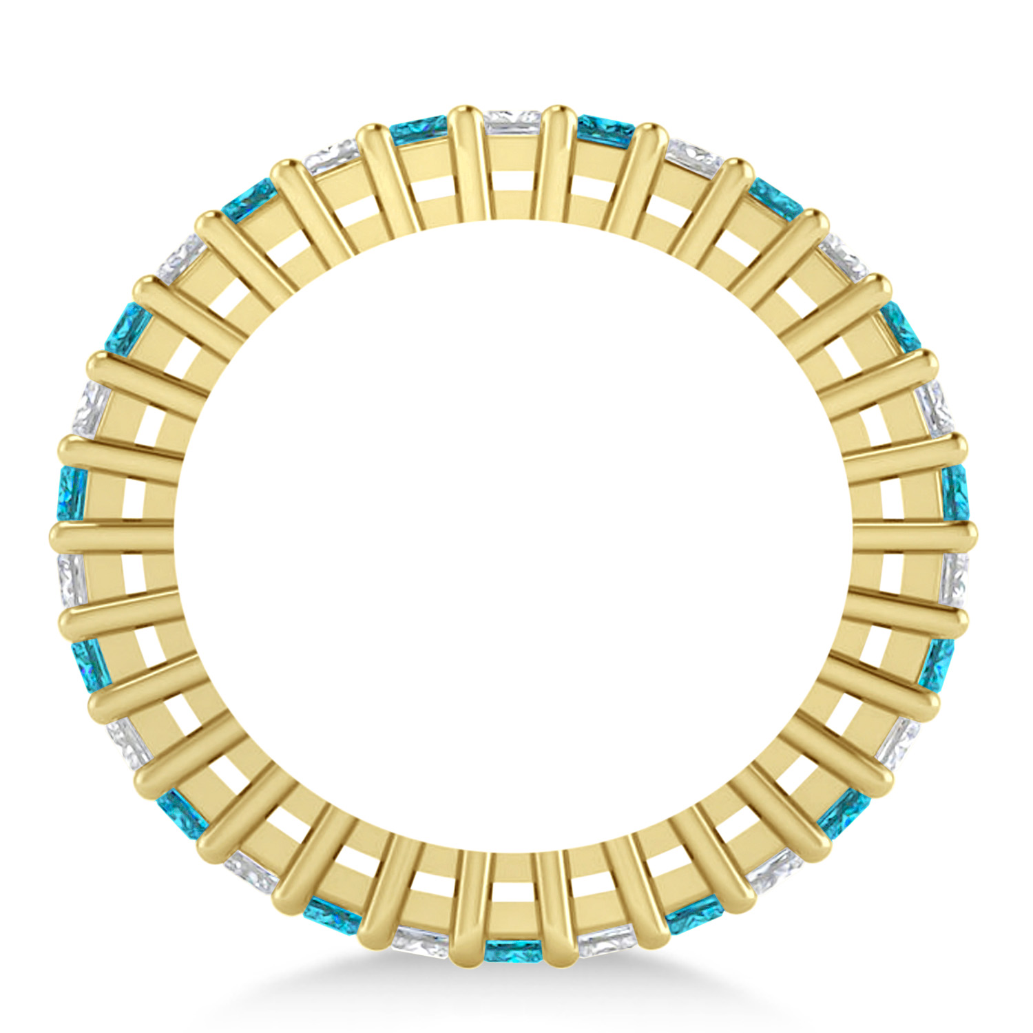 Princess Blue & White Diamond Wedding Band 14k Yellow Gold (2.32ct)