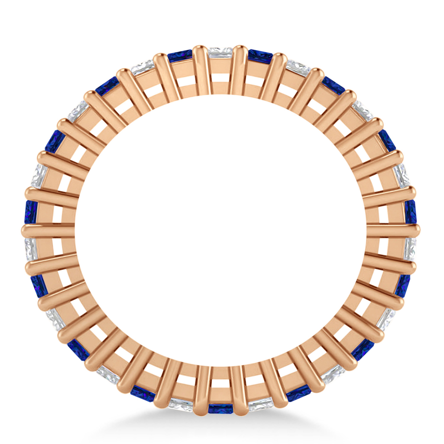 Princess Diamond & Blue Sapphire Wedding Band 14k Rose Gold (2.32ct)