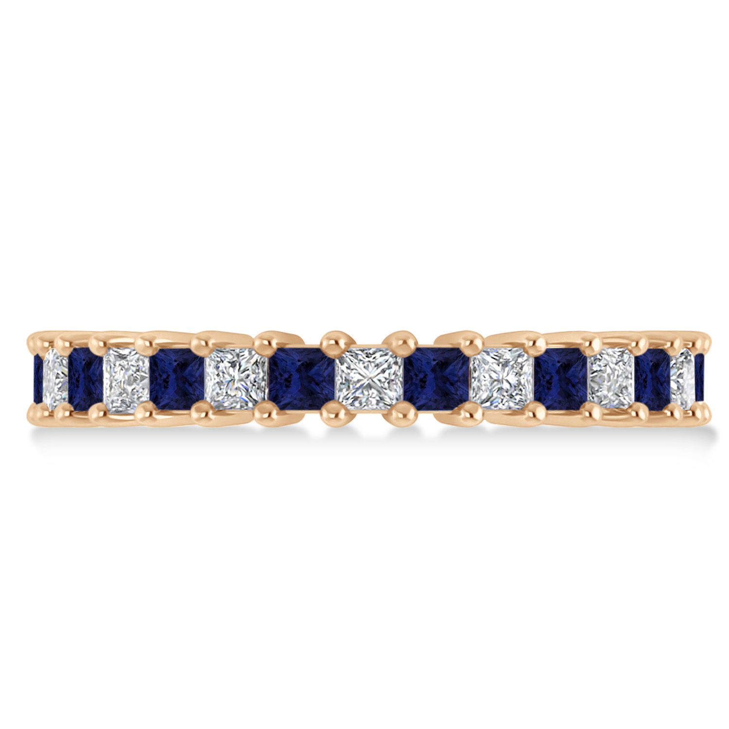 Princess Diamond & Blue Sapphire Wedding Band 14k Rose Gold (2.32ct)