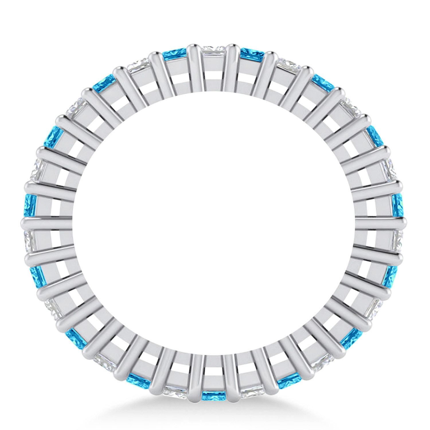 Princess Diamond & Blue Topaz Wedding Band 14k White Gold (2.32ct)