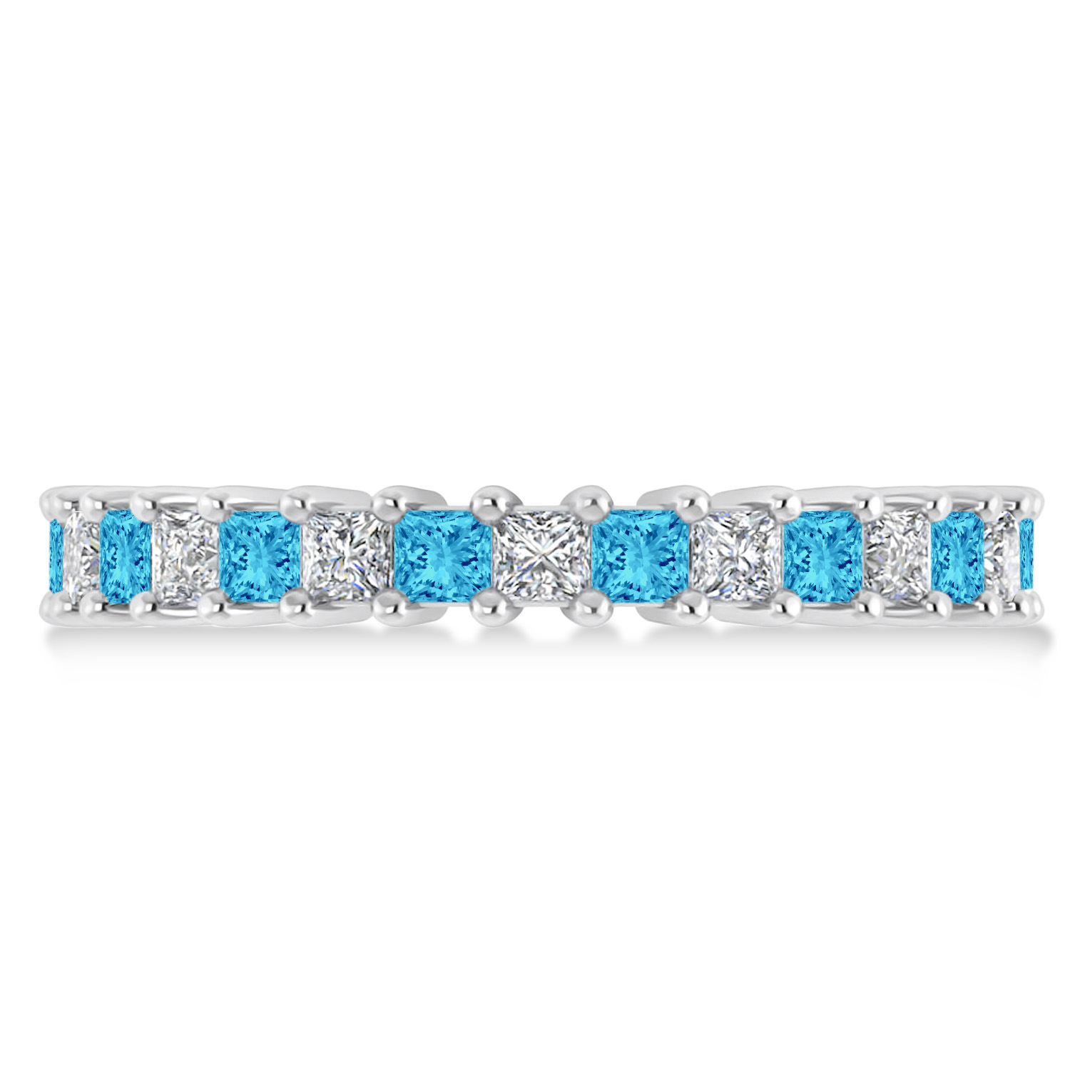 Princess Diamond & Blue Topaz Wedding Band 14k White Gold (2.32ct)