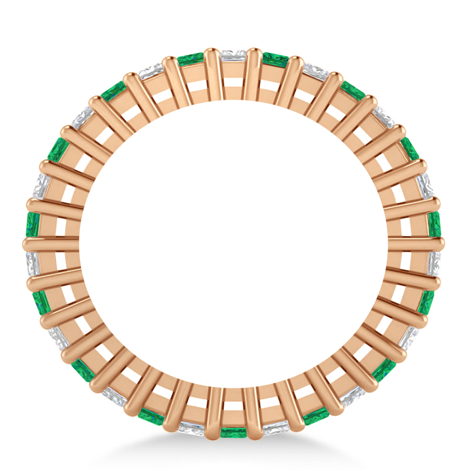 Princess Diamond & Emerald Wedding Band 14k Rose Gold (2.32ct)