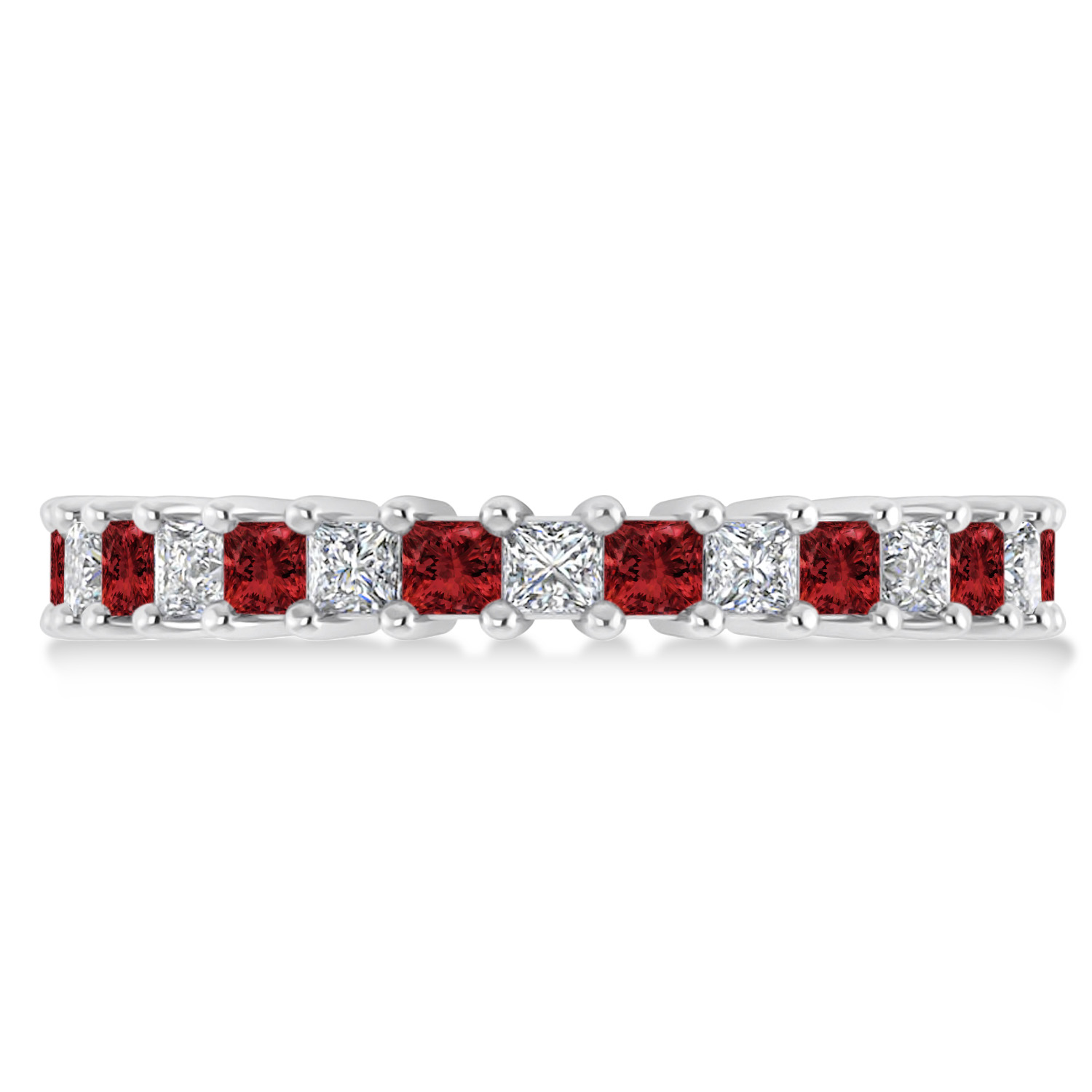 Princess Diamond & Garnet Wedding Band 14k White Gold (2.32ct)