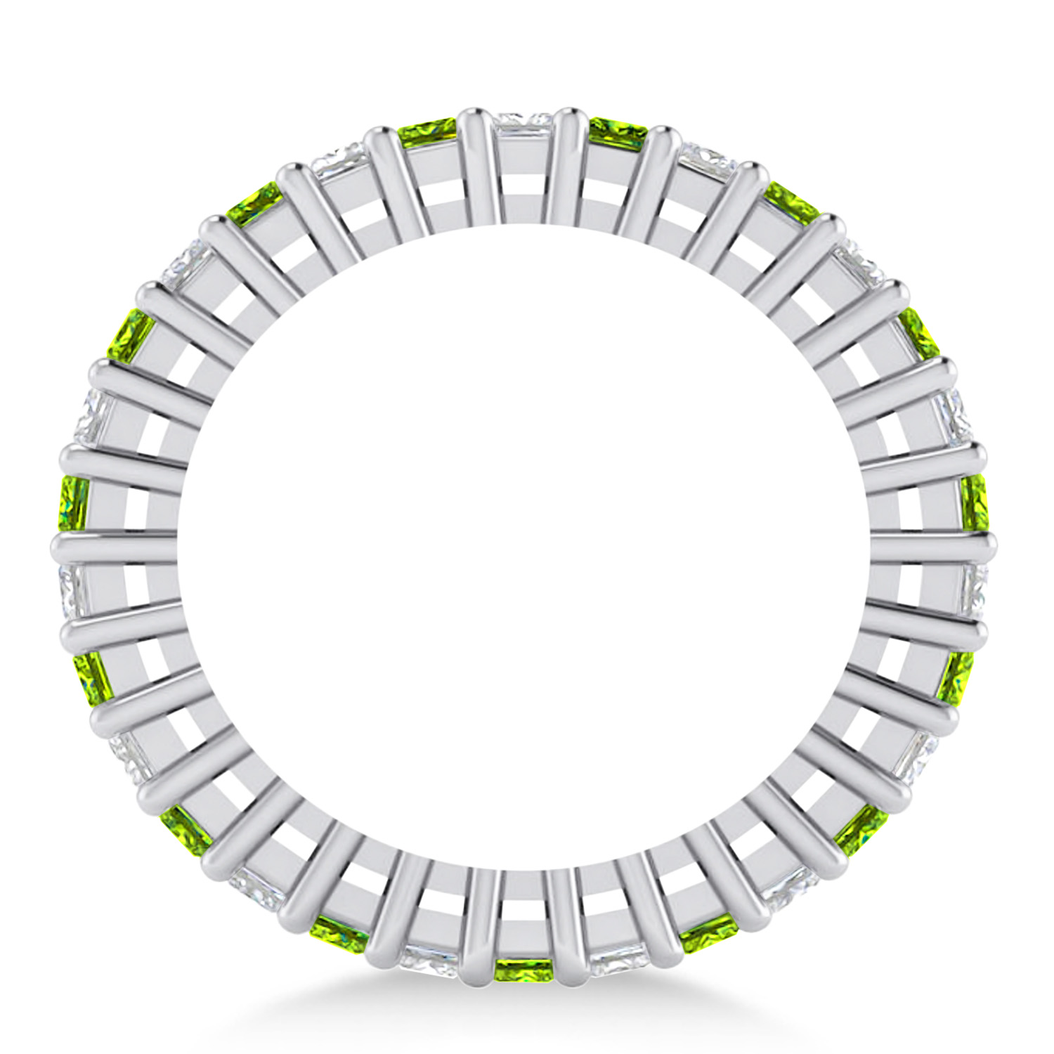 Princess Diamond & Peridot Wedding Band 14k White Gold (2.32ct)