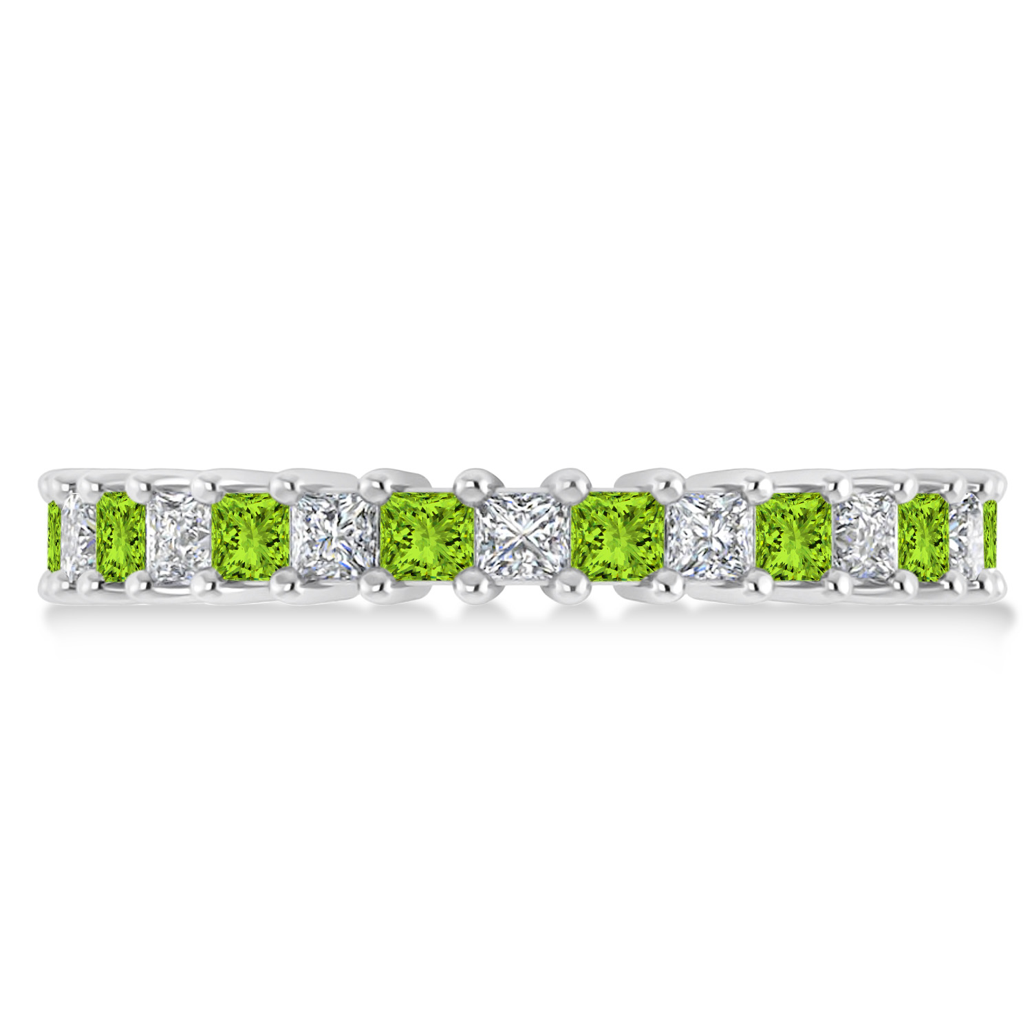 Princess Diamond & Peridot Wedding Band 14k White Gold (2.32ct)