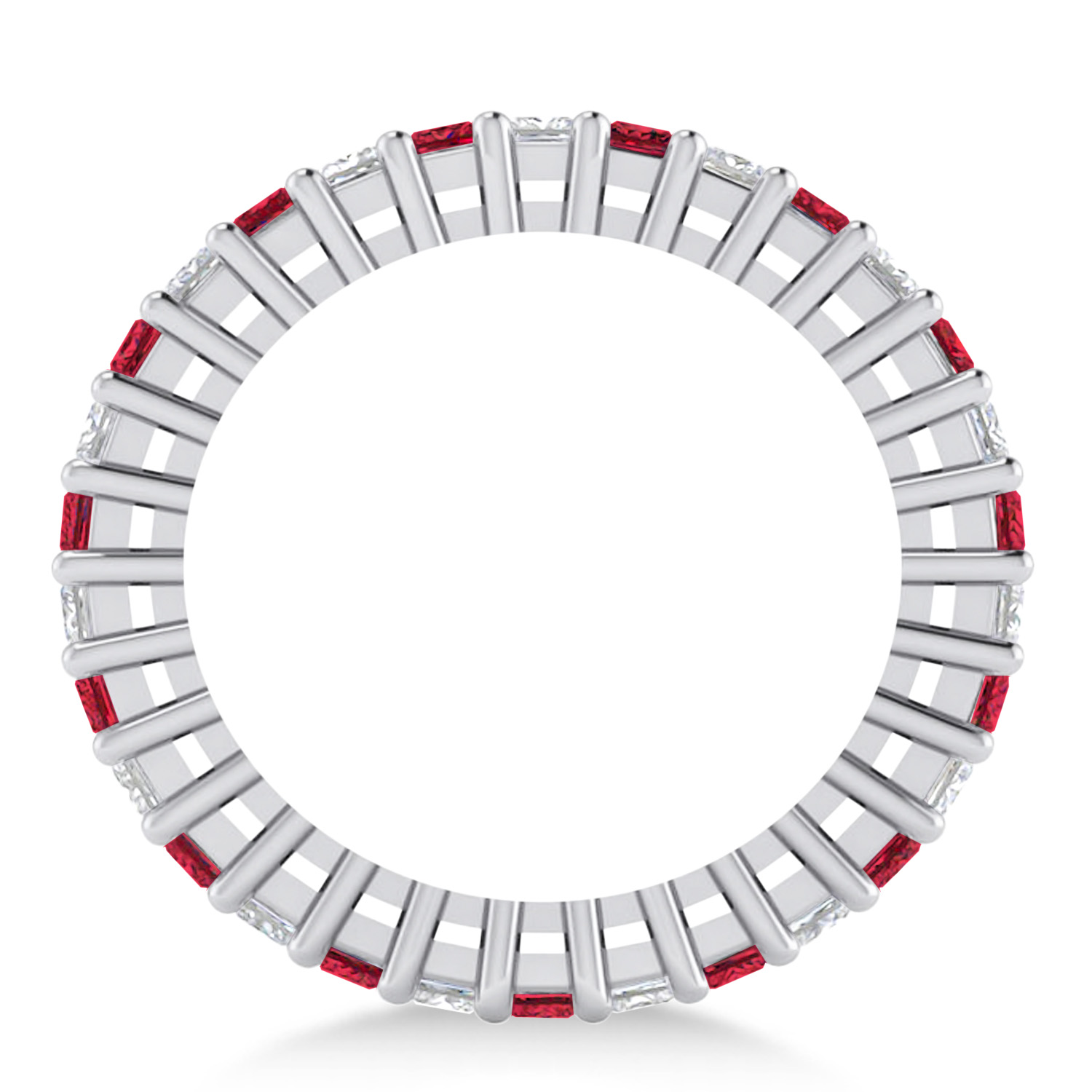 Princess Diamond & Ruby Wedding Band 14k White Gold (2.32ct)