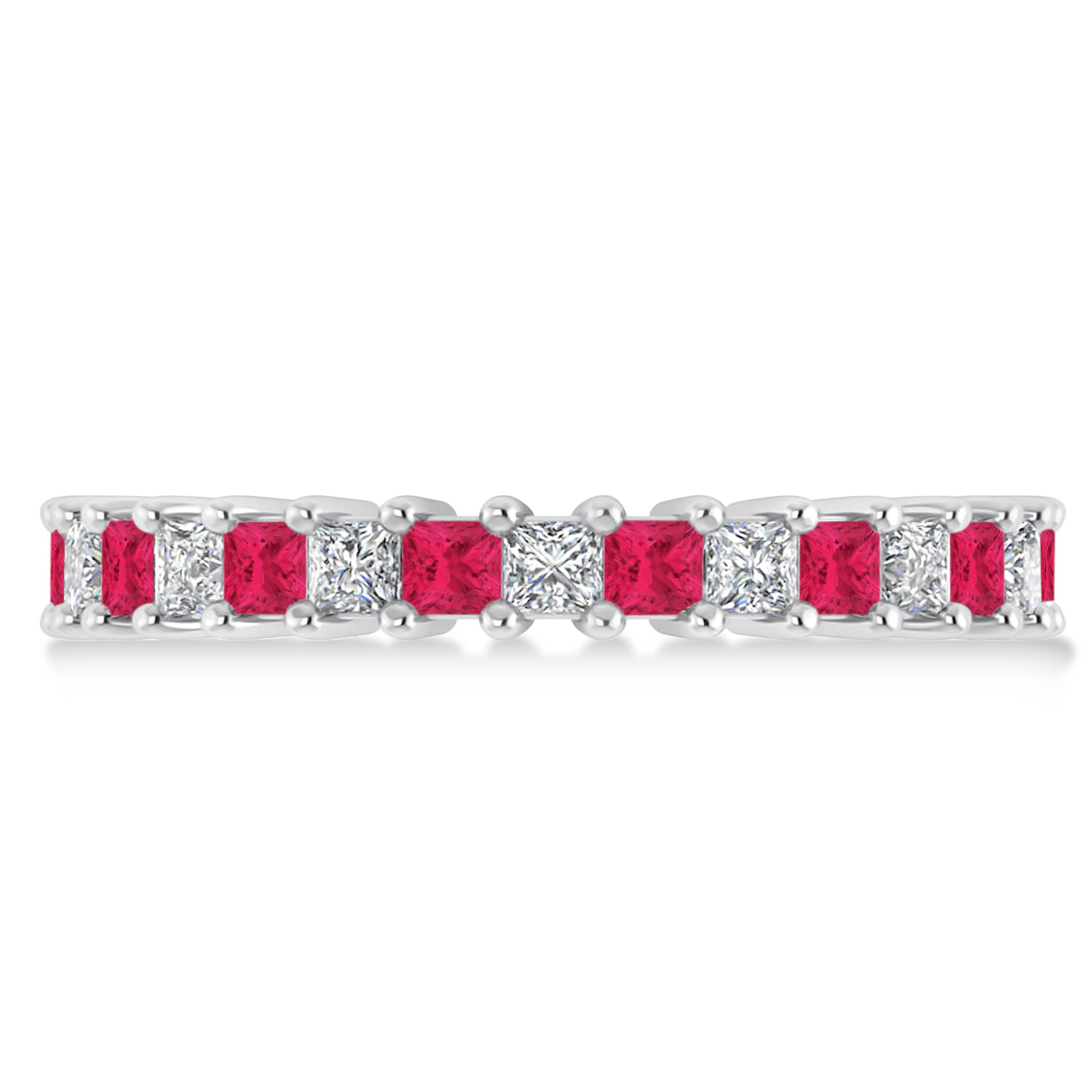 Princess Diamond & Ruby Wedding Band 14k White Gold (2.32ct)