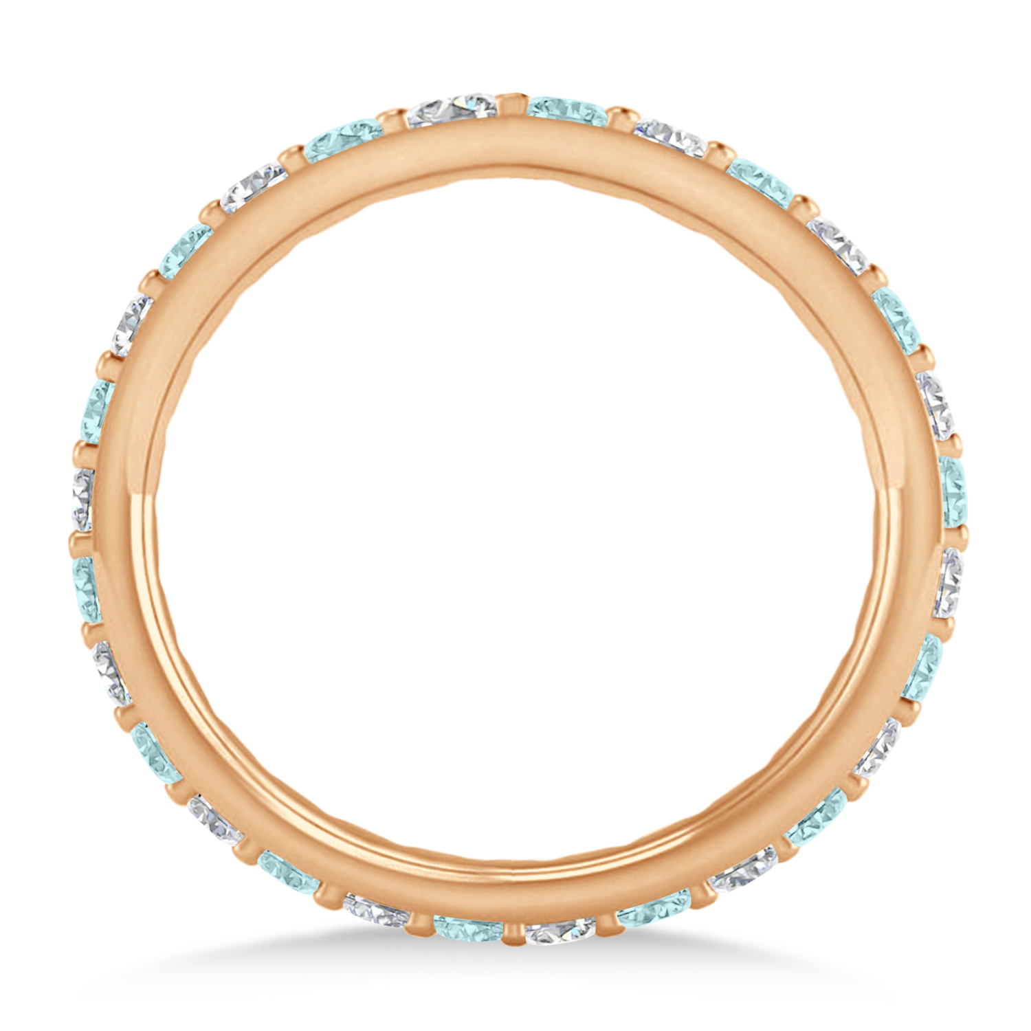 Diamond & Aquamarine Eternity Wedding Band 14k Rose Gold (0.87ct)