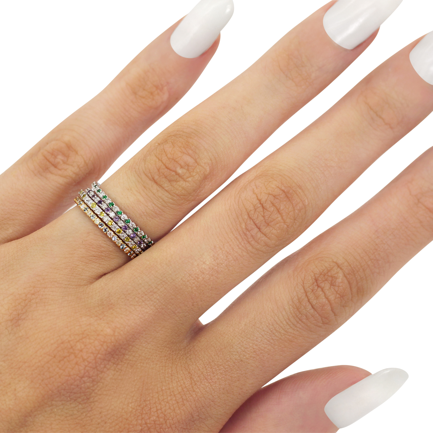 Petite Diamond & Amethyst Eternity Wedding Band 14k White Gold (0.25ct)