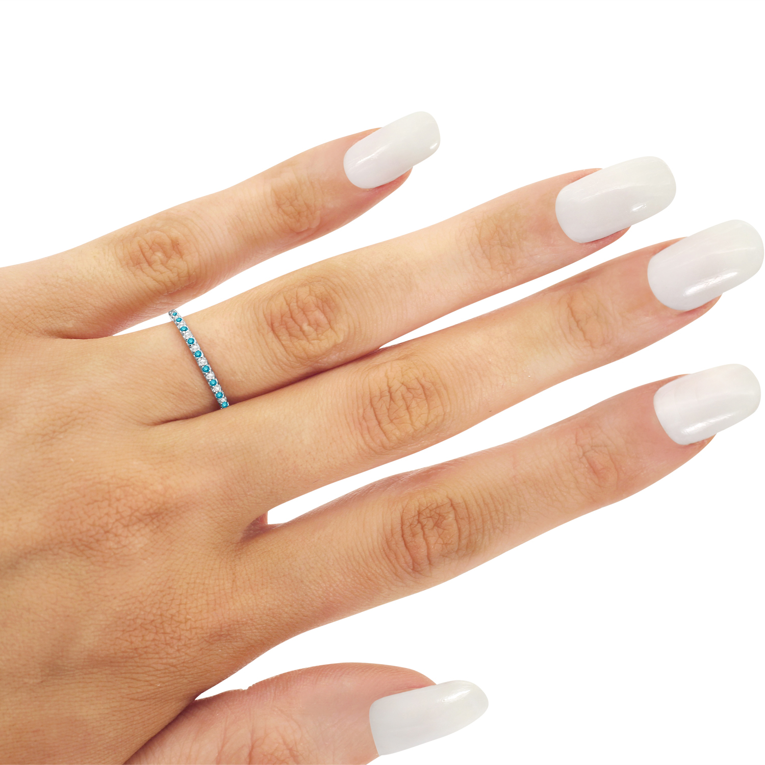 Petite Blue & White Diamond Eternity Wedding Band 14k White Gold (0.25ct)