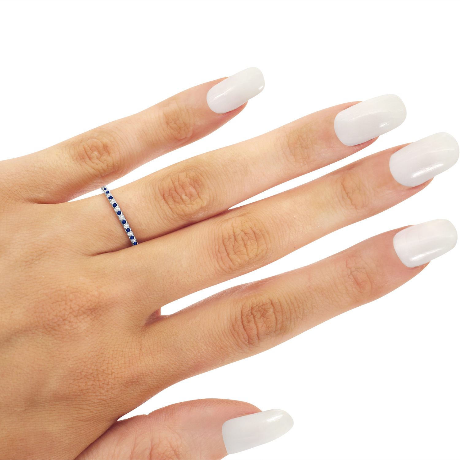 Petite Diamond & Blue Sapphire Eternity Wedding Band 14k White Gold (0.25ct)