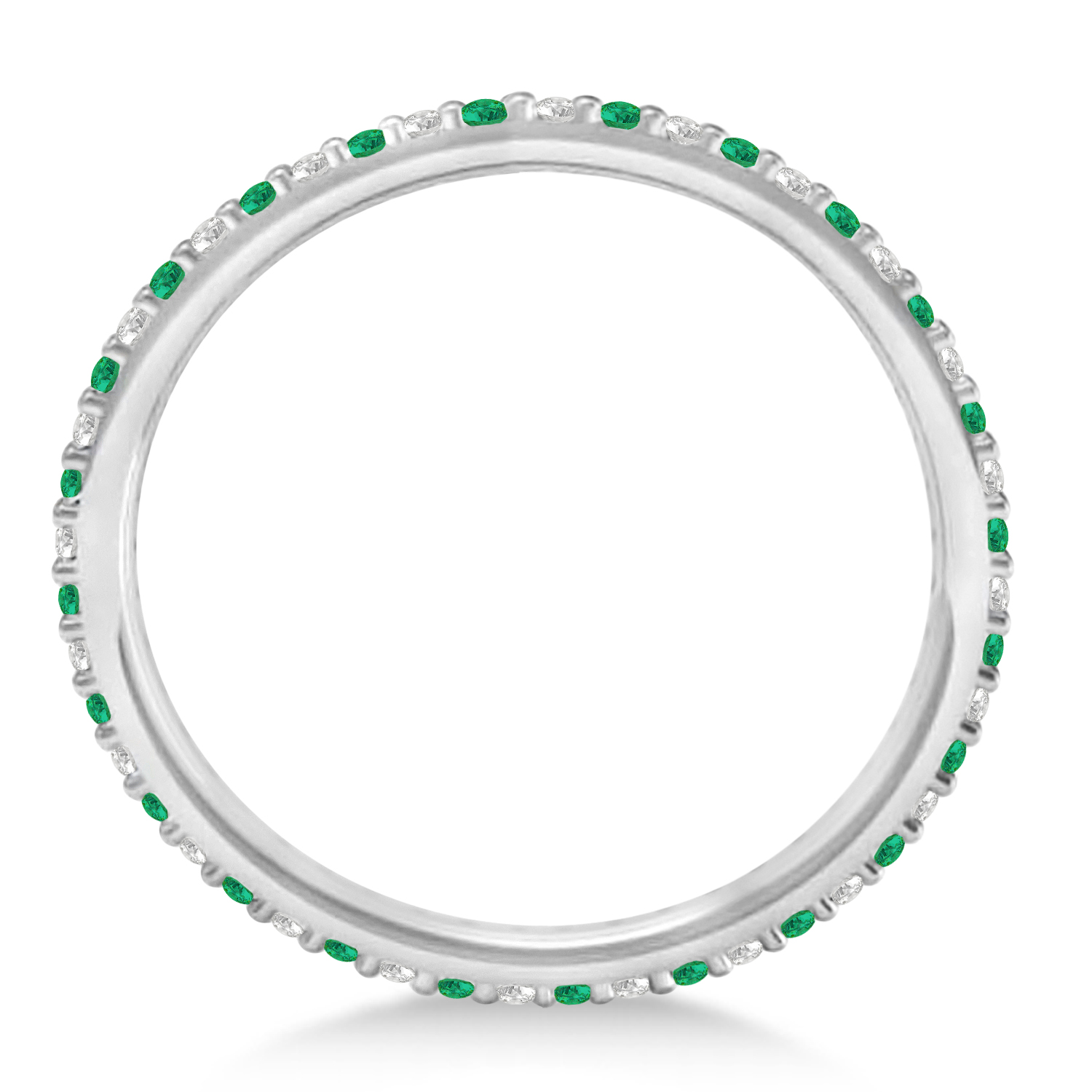 Petite Diamond & Emerald Eternity Wedding Band 14k White Gold (0.25ct)