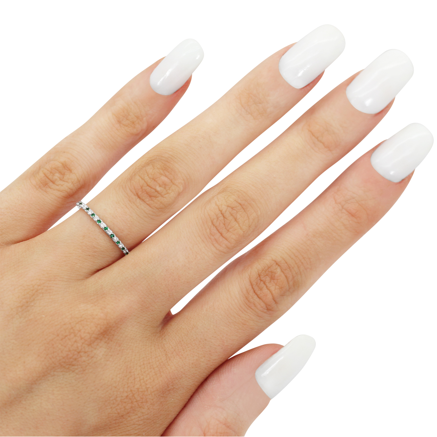 Petite Diamond & Emerald Eternity Wedding Band 14k White Gold (0.25ct)