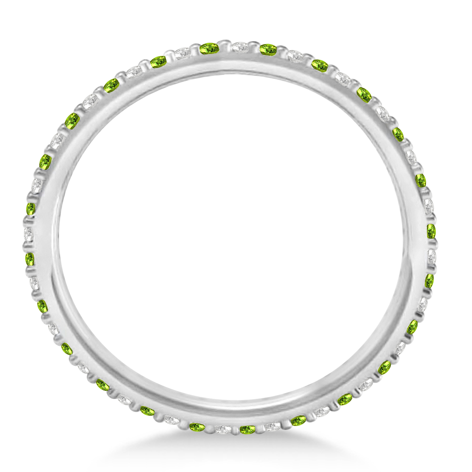 Petite Diamond & Peridot Eternity Wedding Band 14k White Gold (0.25ct)