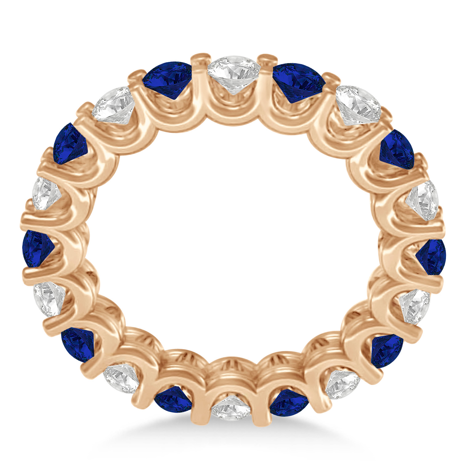 Diamond & Blue Sapphire Eternity Wedding Band 14k Rose Gold (2.40ct)
