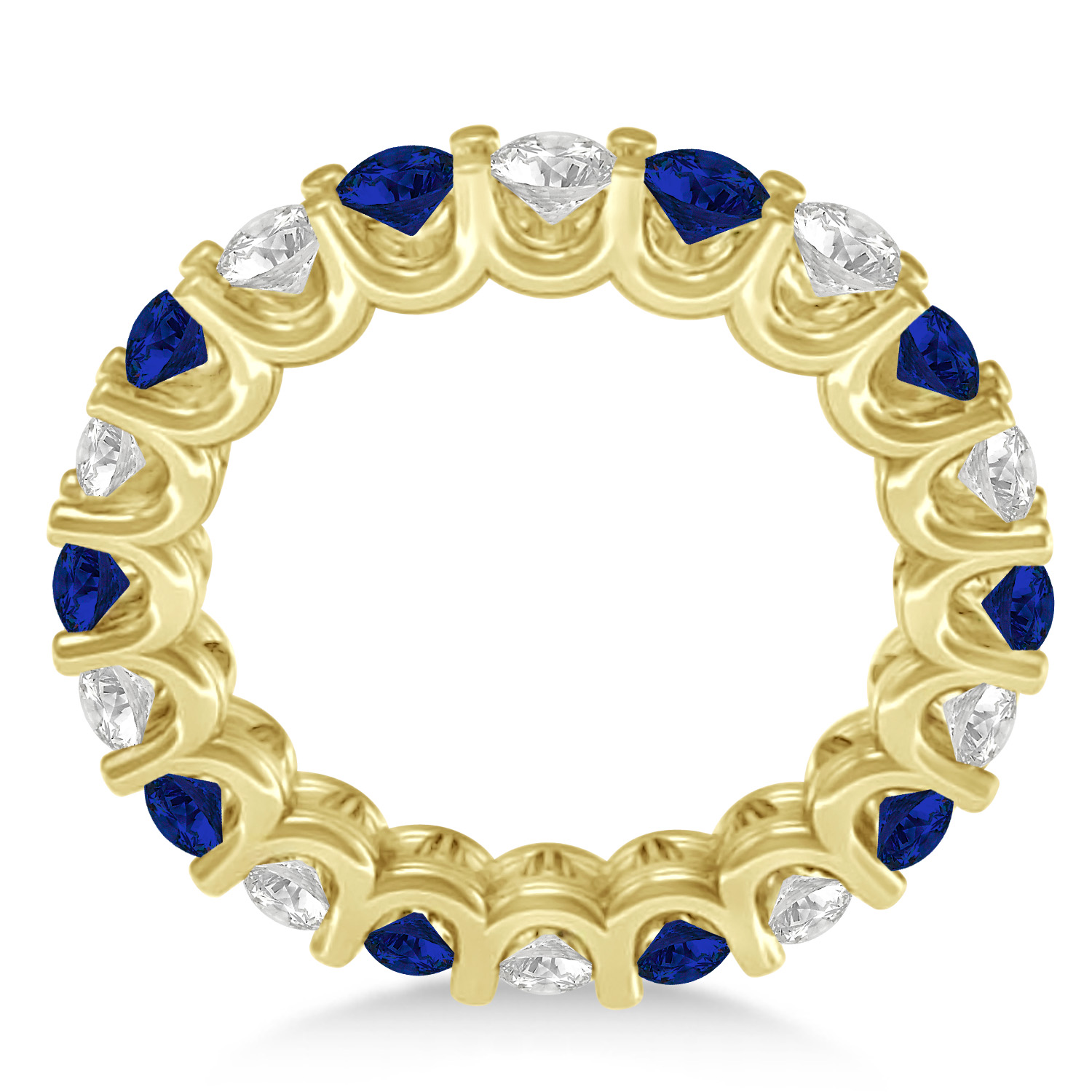 Diamond & Blue Sapphire Eternity Wedding Band 14k Yellow Gold (2.40ct)