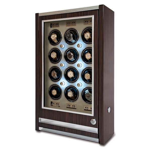 Rapport London Paramount Macassar Wood 12 Watch Winder w/ Glass Door