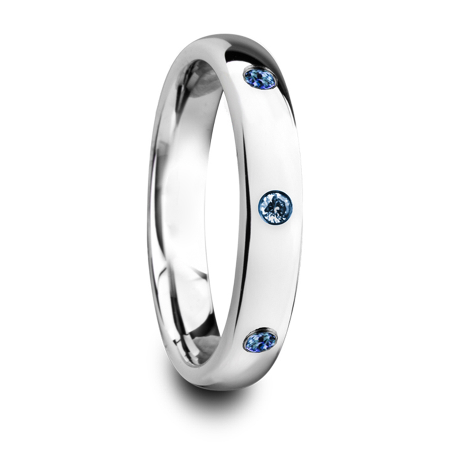 Domed White Tungsten Carbide Wedding Ring w/ 3 Sapphires 0.10ct (4MM)