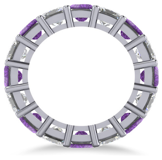 Princess Diamond & Amethyst Wedding Band 14k White Gold (10.08ct)