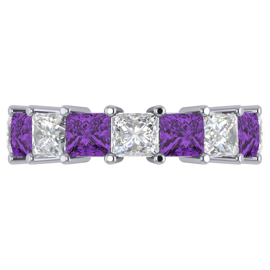 Princess Diamond & Amethyst Wedding Band 14k White Gold (10.08ct)