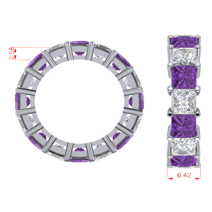Princess Diamond & Amethyst Wedding Band 14k White Gold (10.08ct)