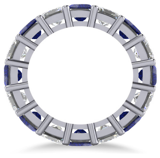 Princess Diamond & Blue Sapphire Wedding Band 14k White Gold (10.08ct)