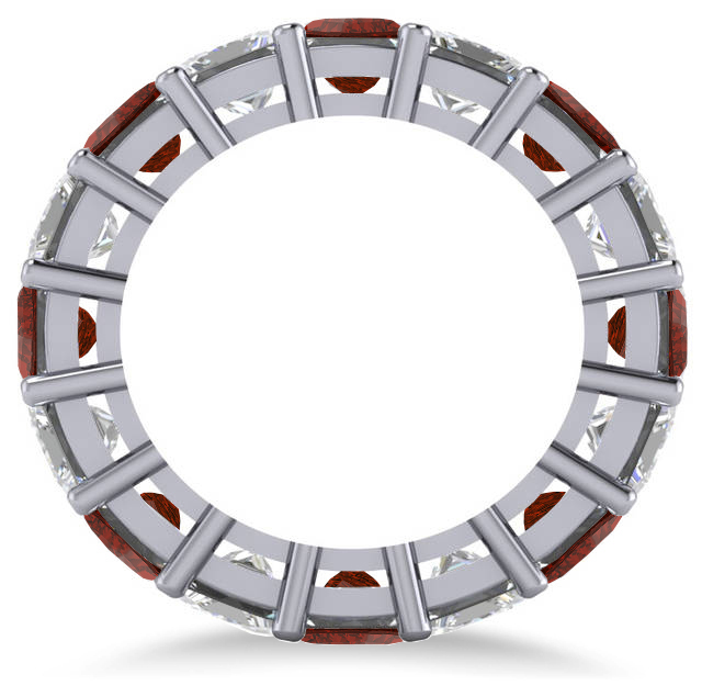 Princess Diamond & Garnet Wedding Band 14k White Gold (10.08ct)