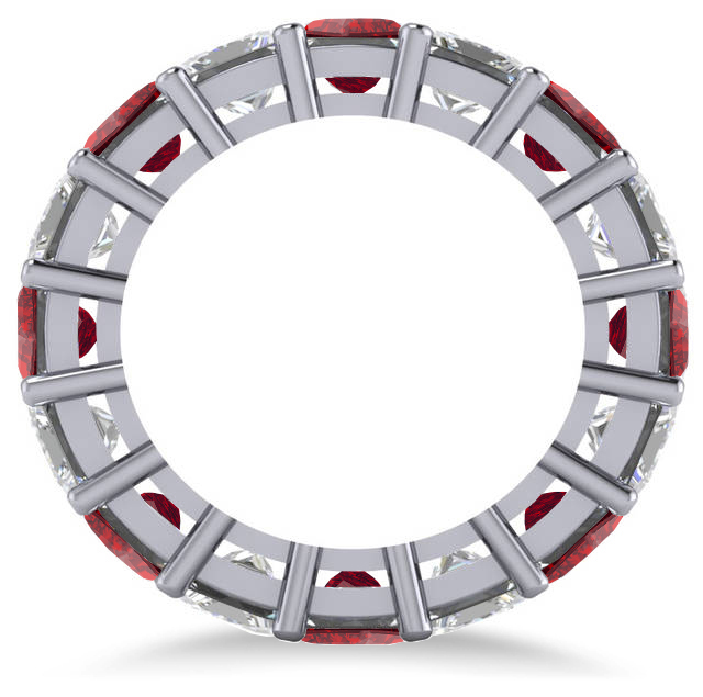 Princess Diamond & Ruby Wedding Band 14k White Gold (10.08ct)