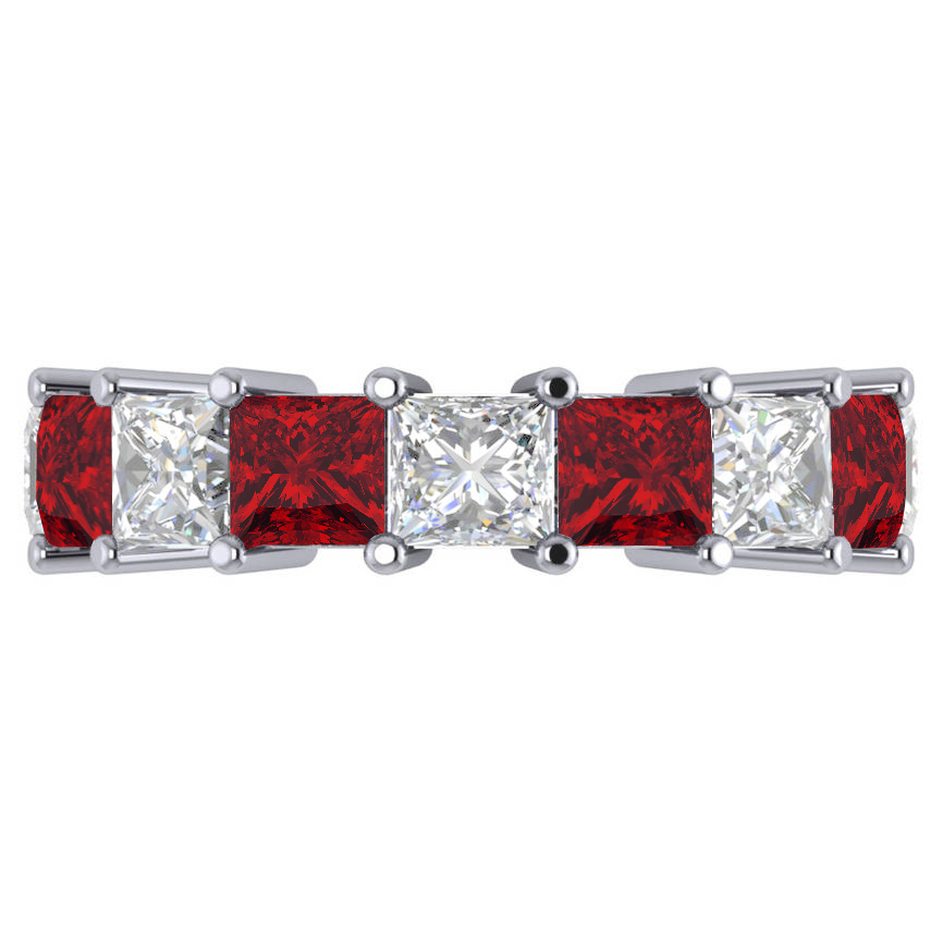 Princess Diamond & Ruby Wedding Band 14k White Gold (10.08ct)