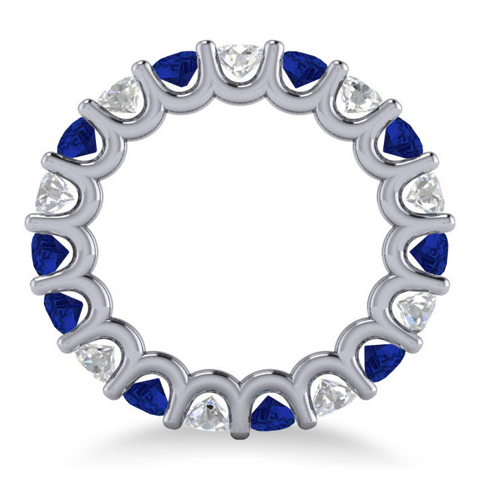 Diamond & Blue Sapphire Eternity Wedding Band 14k White Gold (3.53ct)