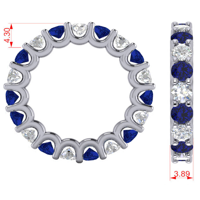 Diamond & Blue Sapphire Eternity Wedding Band 14k White Gold (3.53ct)