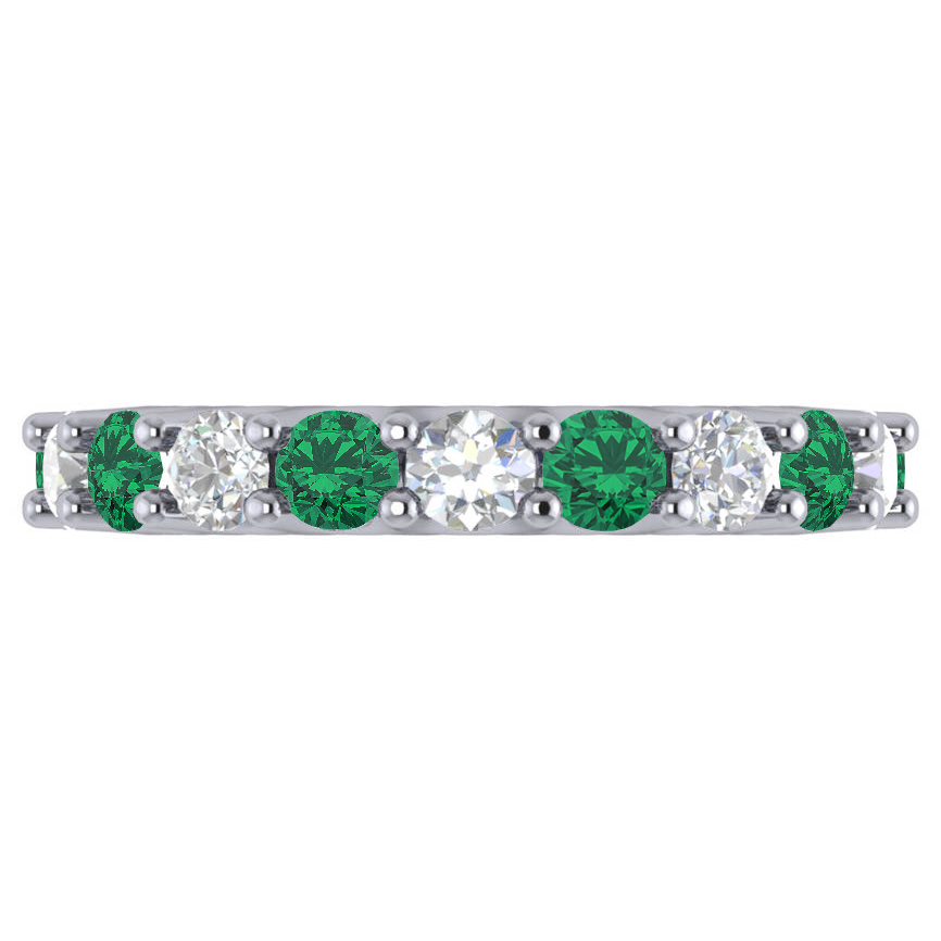 Diamond & Emerald Eternity Wedding Band 14k White Gold (3.53ct)