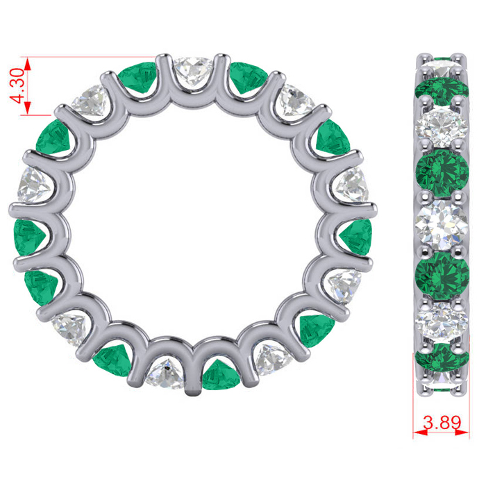 Diamond & Emerald Eternity Wedding Band 14k White Gold (3.53ct)