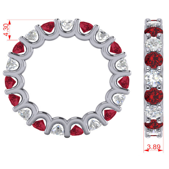Diamond & Ruby Eternity Wedding Band 14k White Gold (3.53ct)
