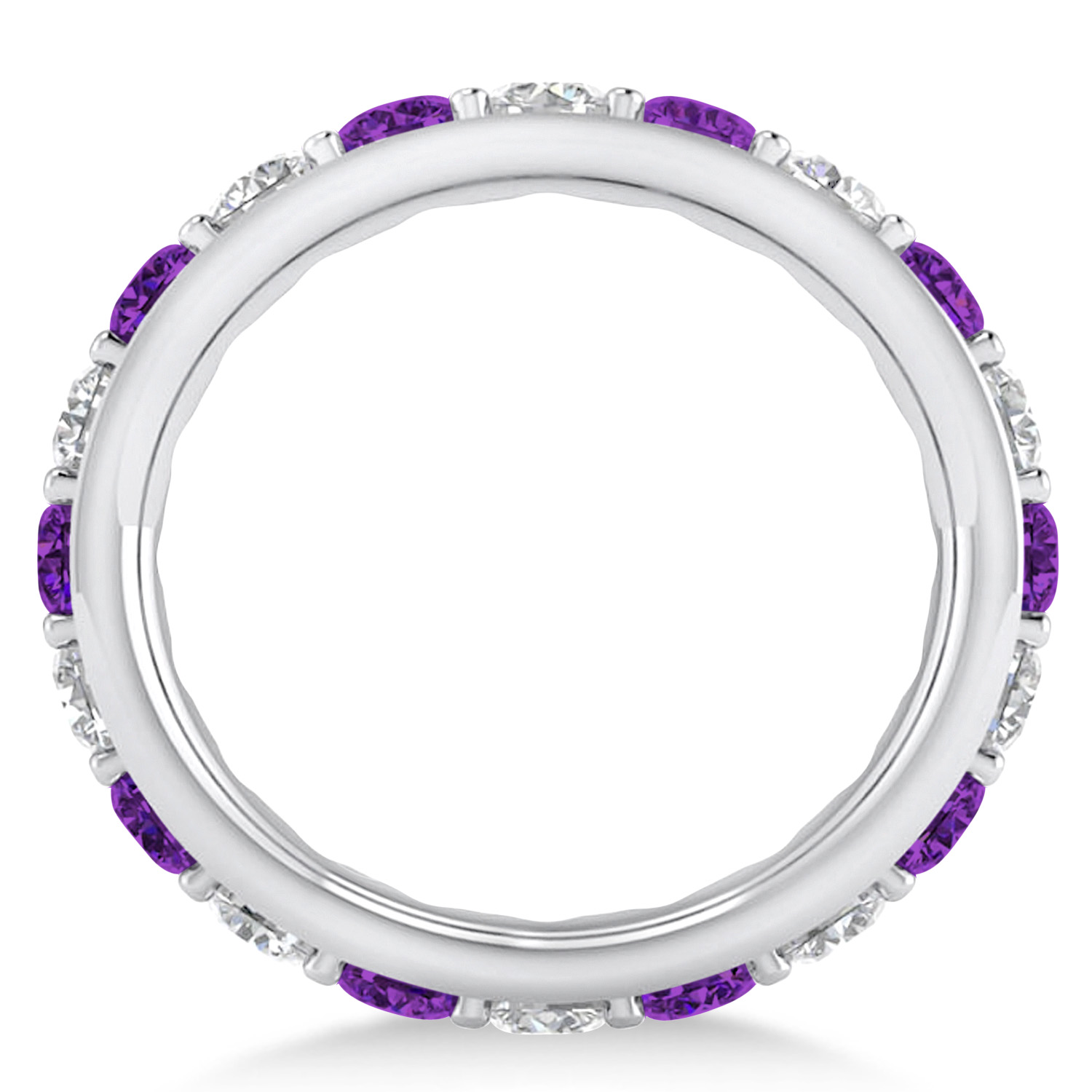 Diamond & Amethyst Eternity Wedding Band 14k White Gold (2.85ct)