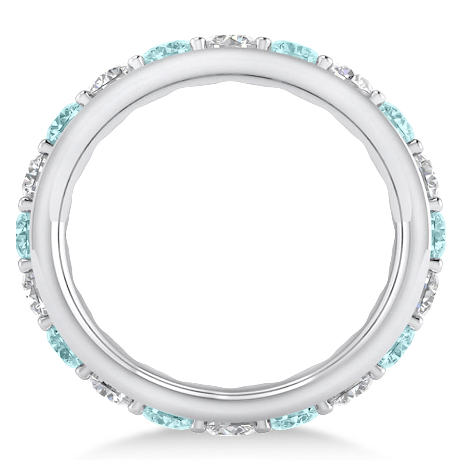 Diamond & Aquamarine Eternity Wedding Band 14k White Gold (2.85ct)
