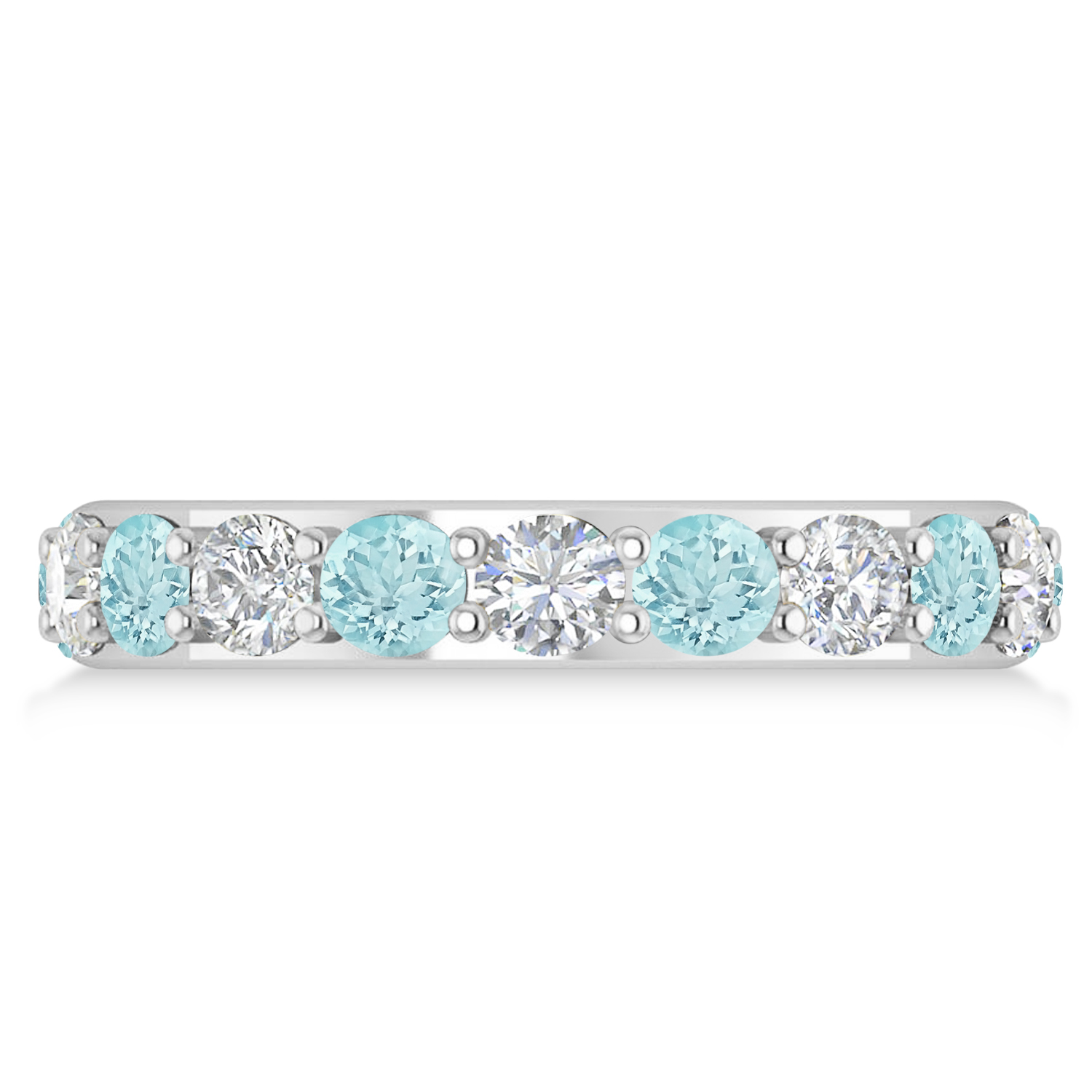 Diamond & Aquamarine Eternity Wedding Band 14k White Gold (2.85ct)