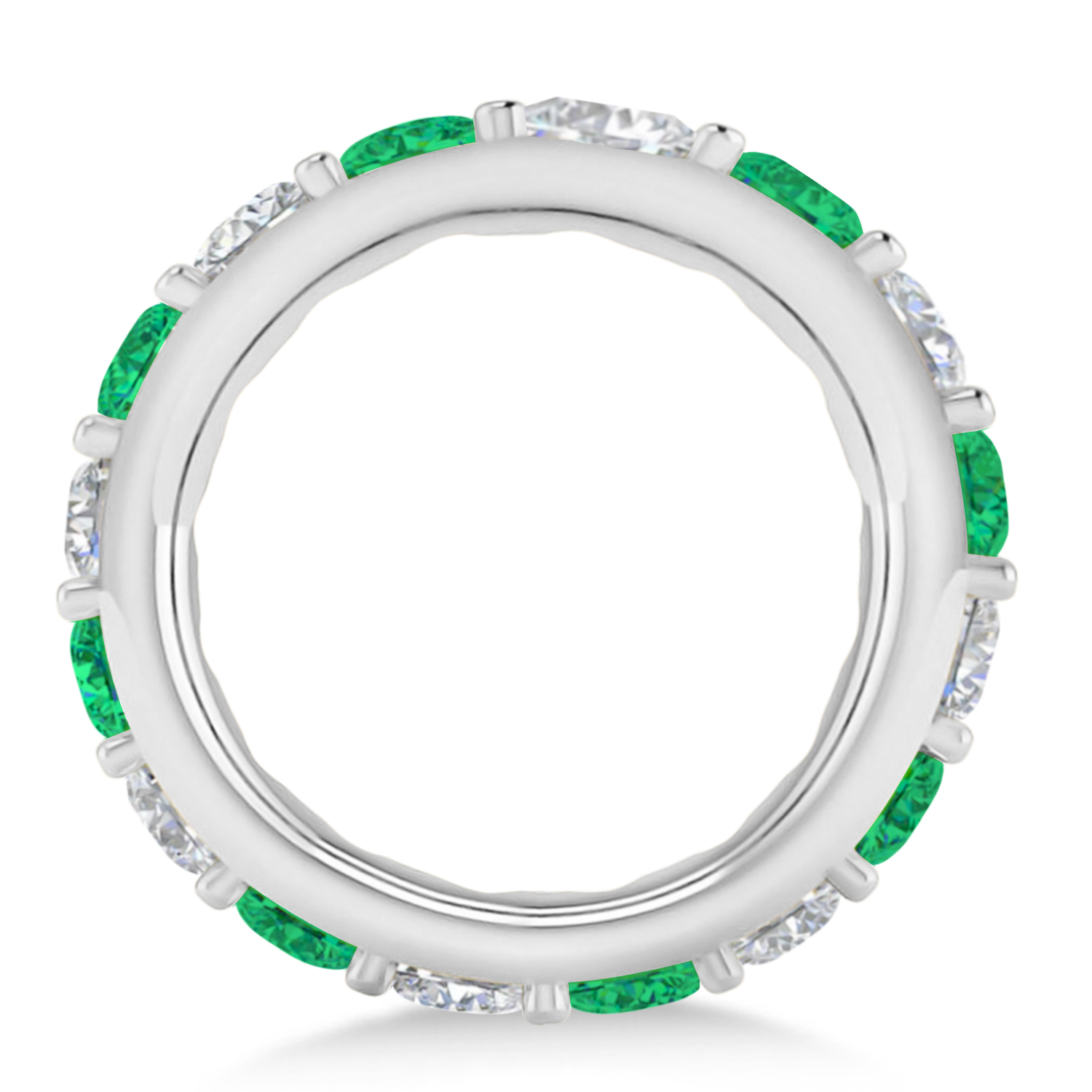 Diamond & Emerald Eternity Wedding Band 14k White Gold (4.20ct)