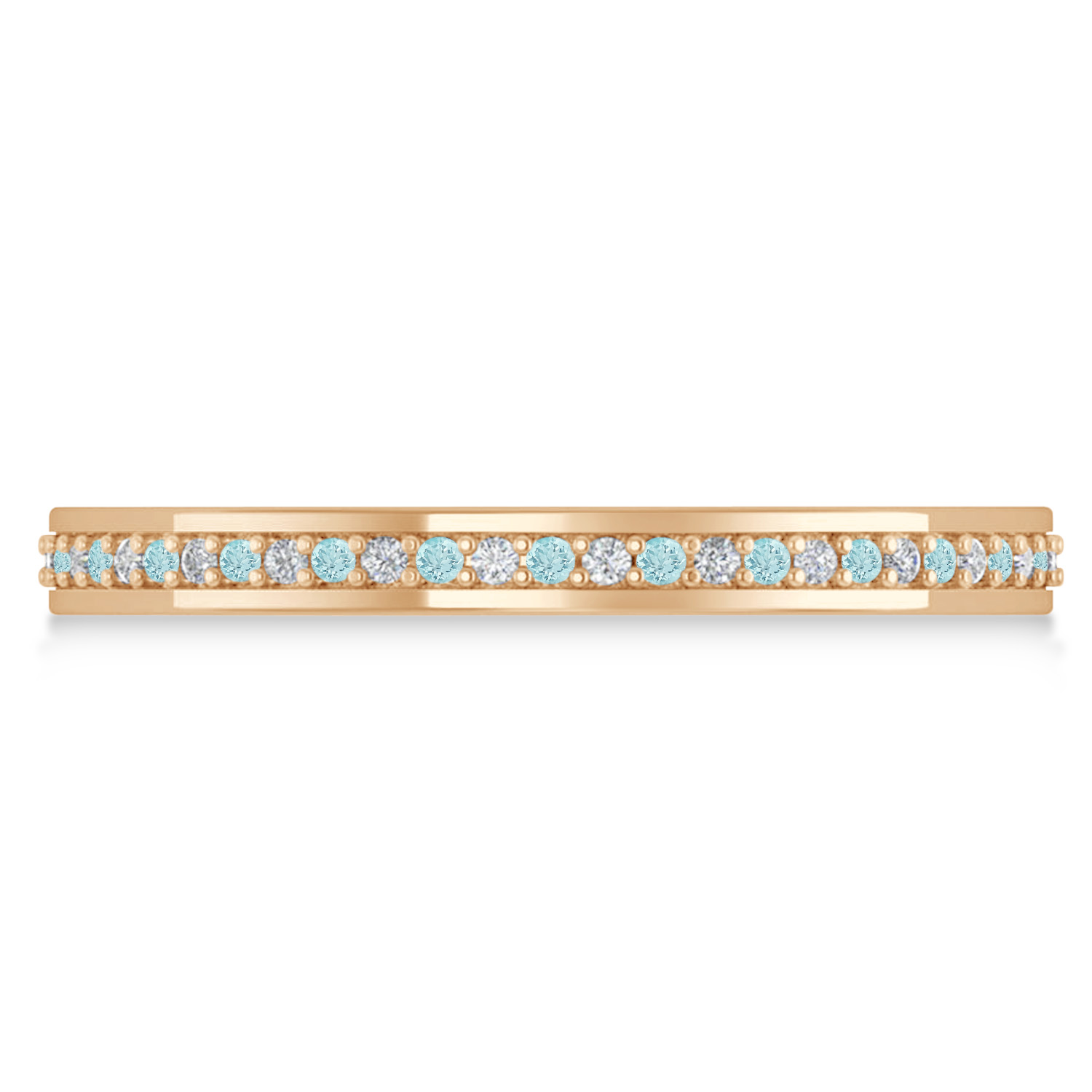 Diamond & Aquamarine Eternity Wedding Band 14k Rose Gold (0.28ct)