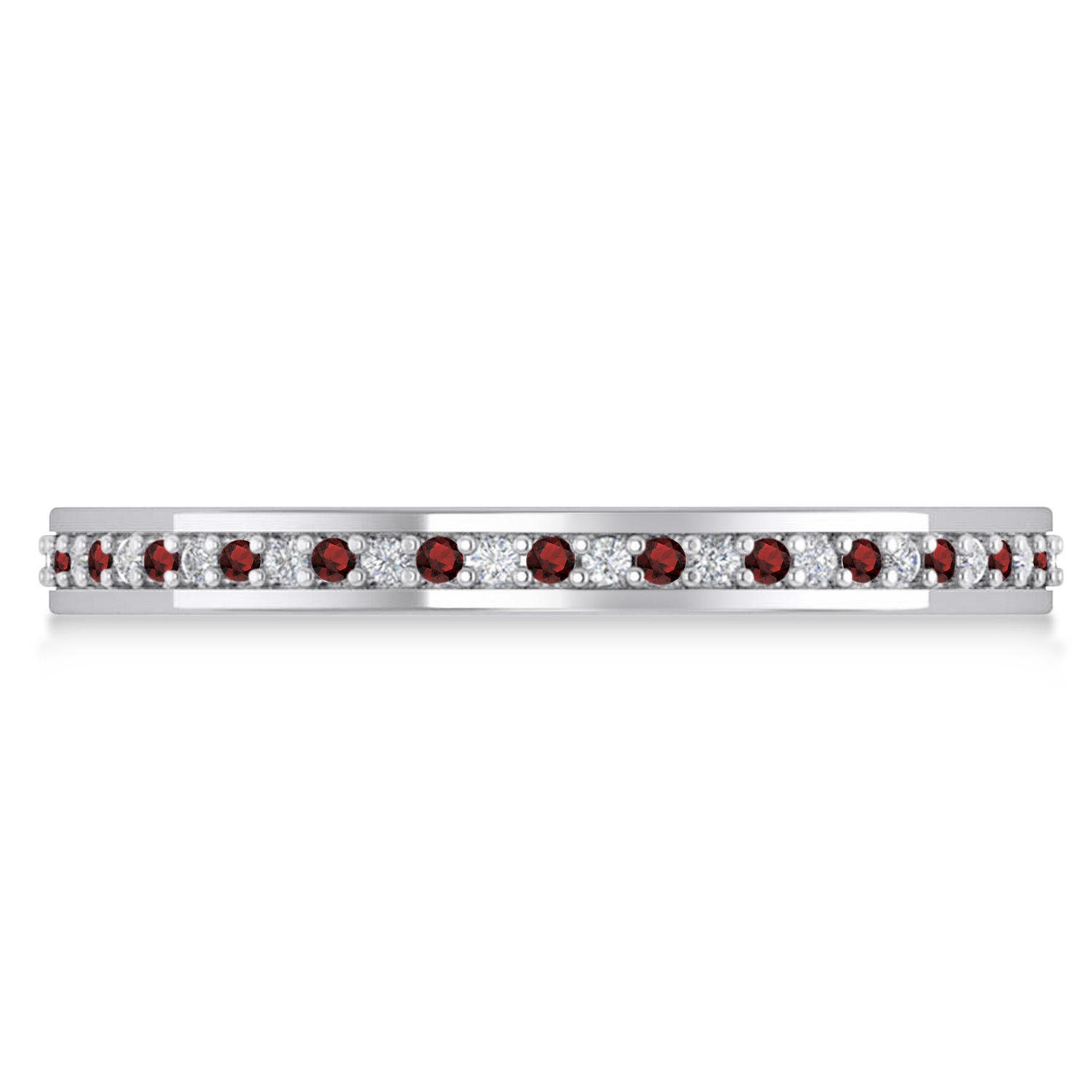 Diamond & Garnet Eternity Wedding Band 14k White Gold (0.28ct)