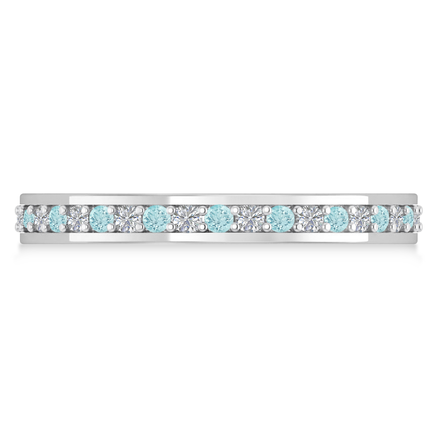 Diamond & Aquamarine Eternity Wedding Band 14k White Gold (0.59ct)