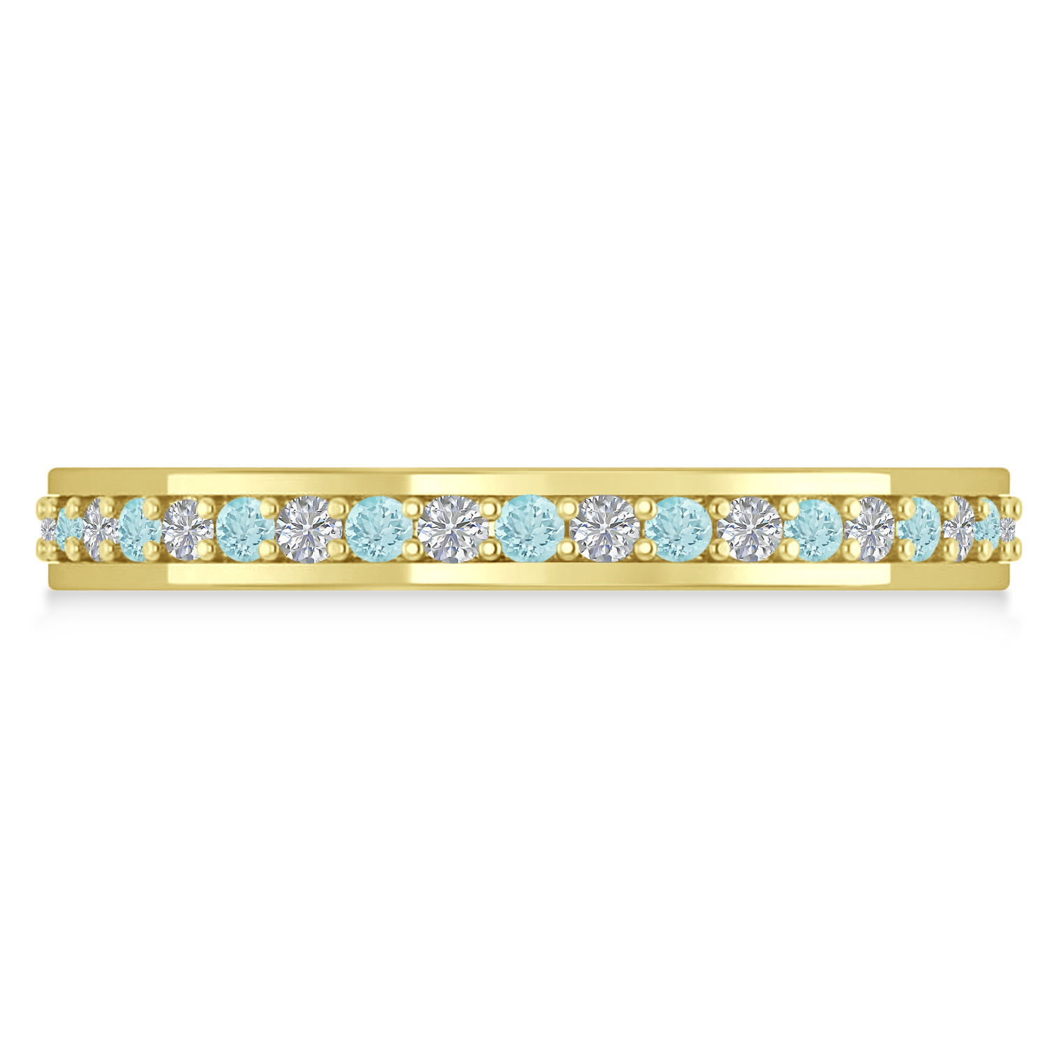 Diamond & Aquamarine Eternity Wedding Band 14k Yellow Gold (0.59ct)