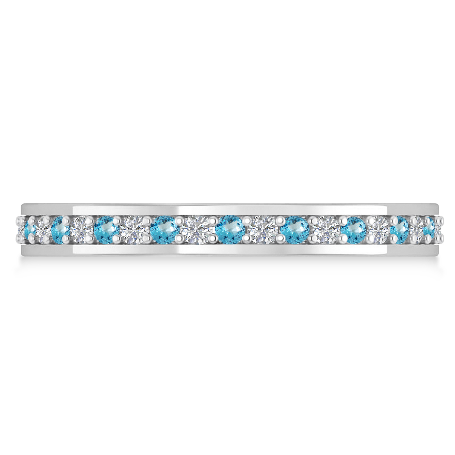 Diamond & Blue Topaz Eternity Wedding Band 14k White Gold (0.59ct)