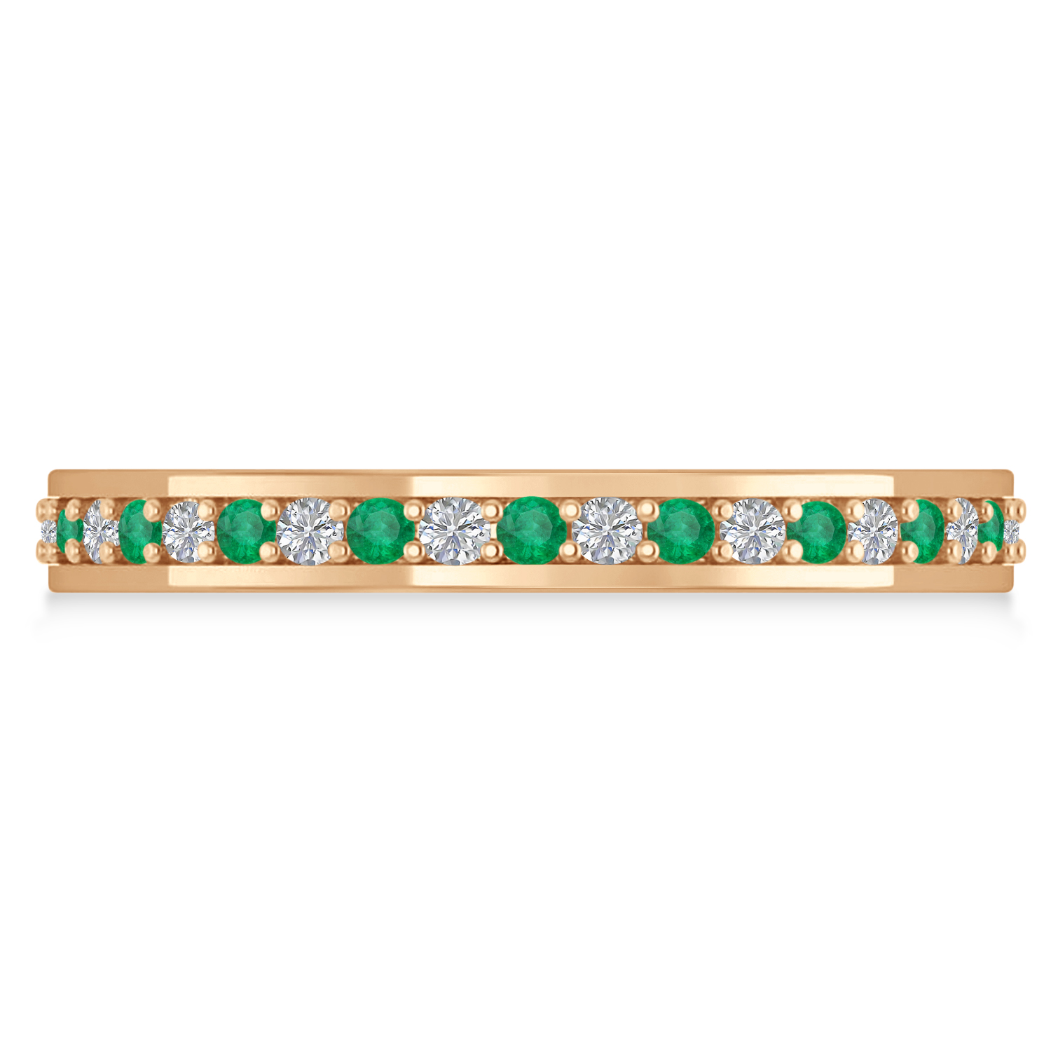 Diamond & Emerald Eternity Wedding Band 14k Rose Gold (0.59ct)