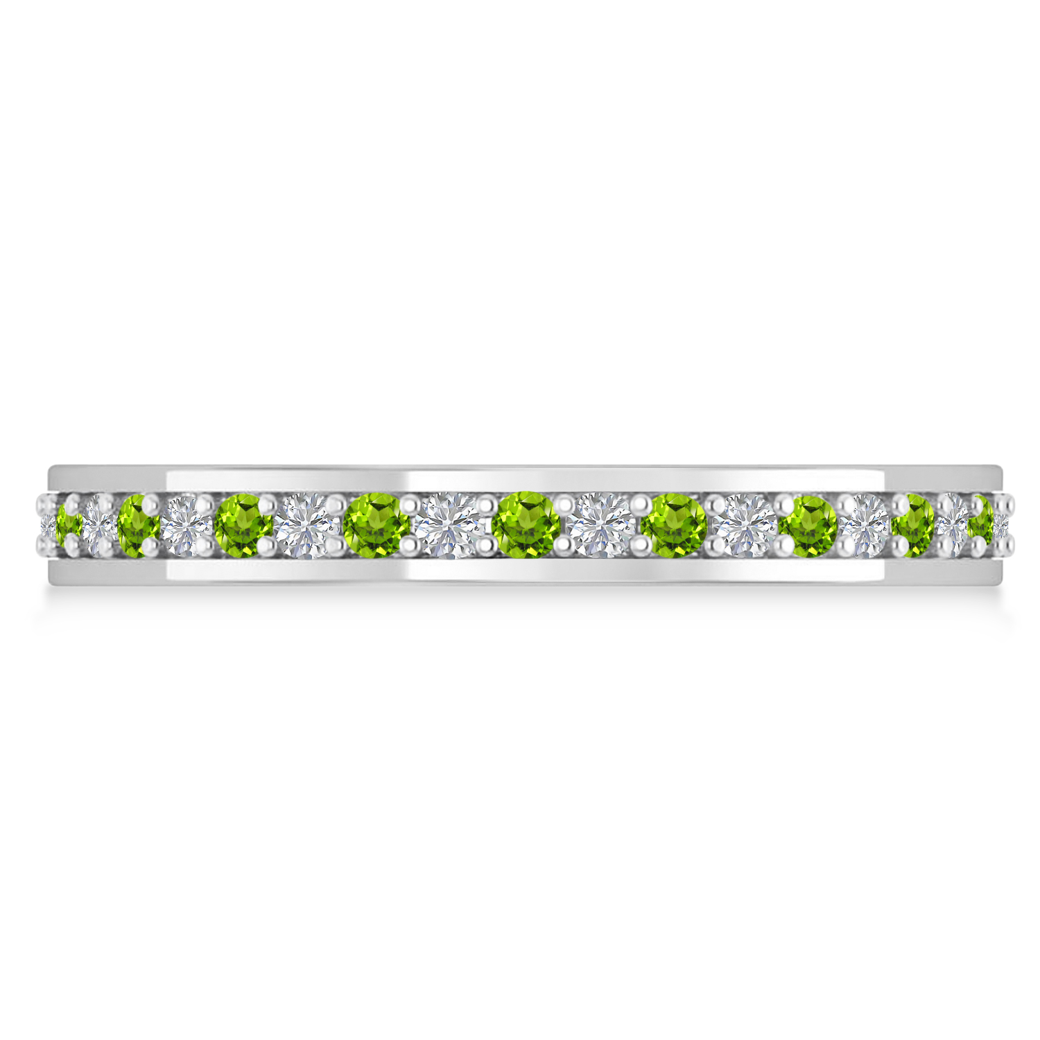 Diamond & Peridot Eternity Wedding Band 14k White Gold (0.59ct)
