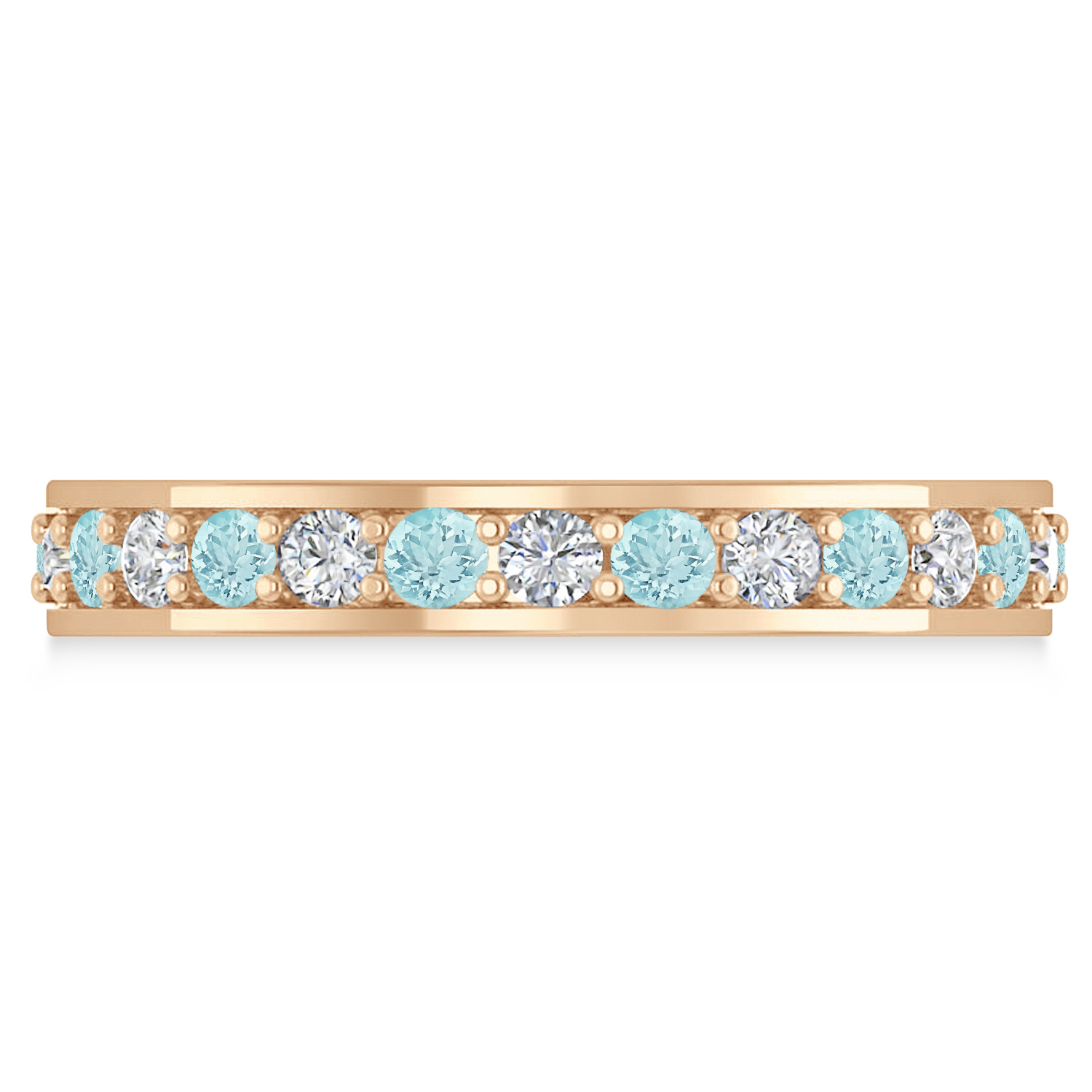 Diamond & Aquamarine Eternity Wedding Band 14k Rose Gold (1.08ct)